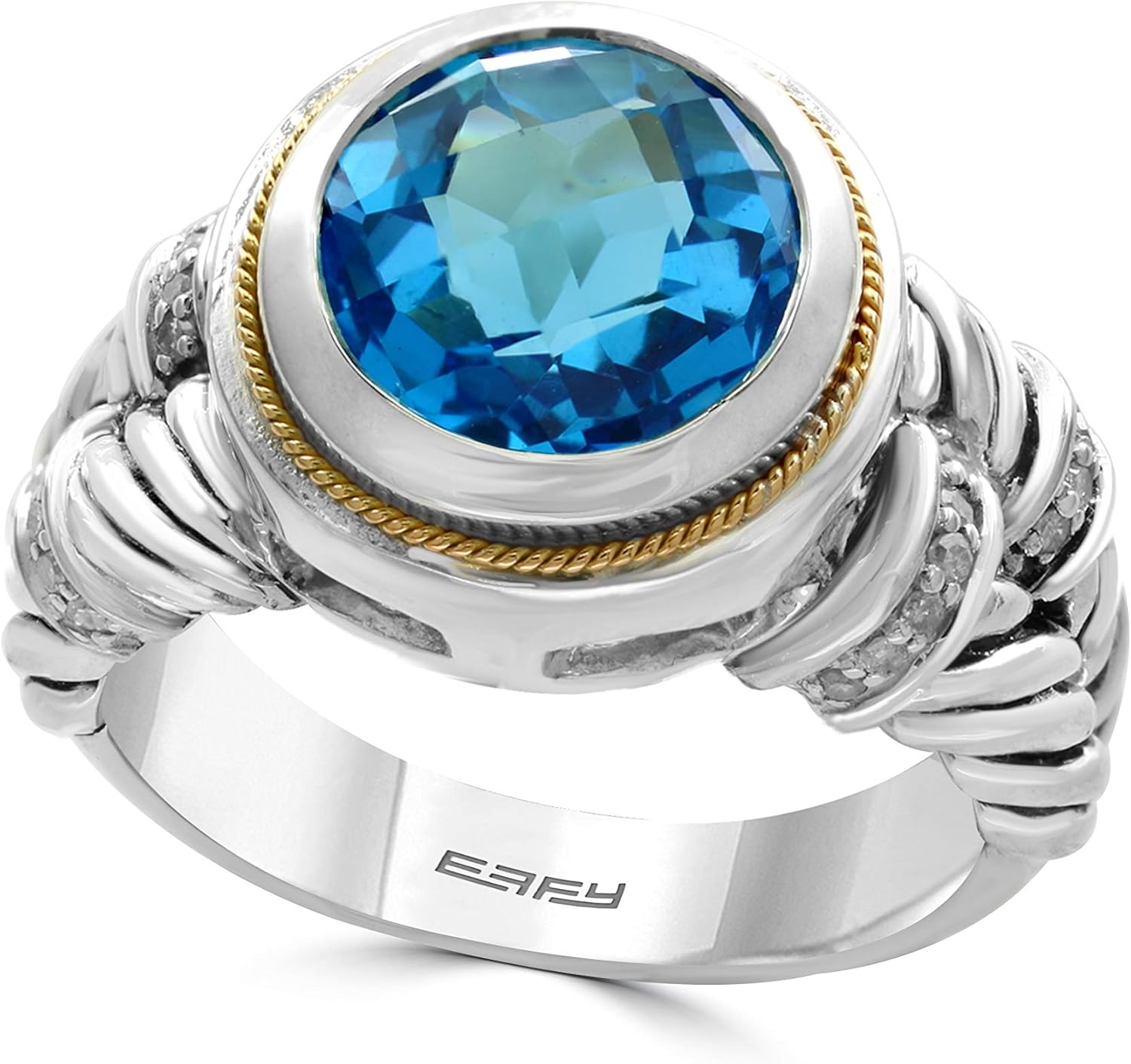 effy 925 纯银/18k 黄金钻石,蓝色托帕斯戒指-珠宝首饰-亚马逊中国